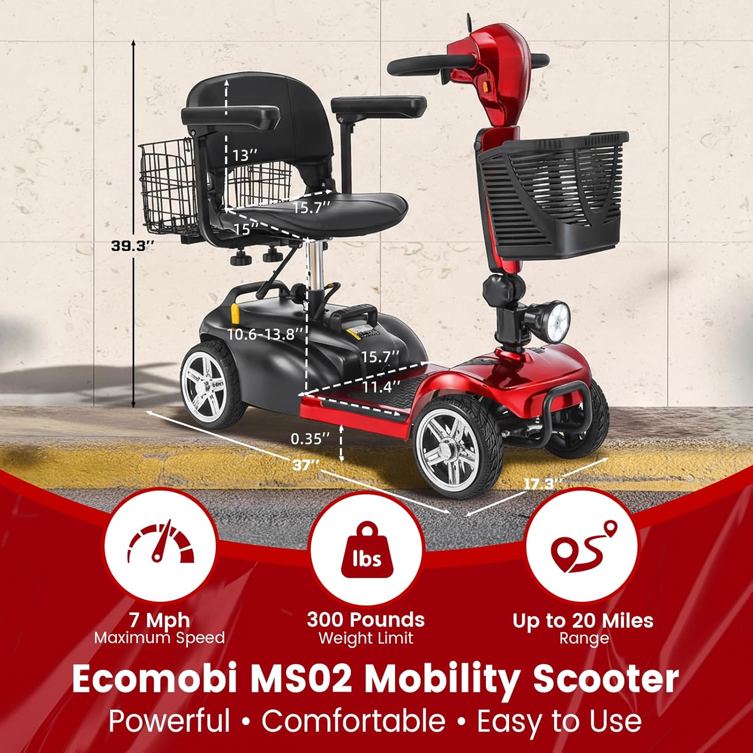4 wheel mobility scooter for adults & seniors, 15–30 mile range, 350w, removable battery, compact 4 wheel mobility scooter for adults & seniors, 15–30 mile range, 350w, removable battery, compact