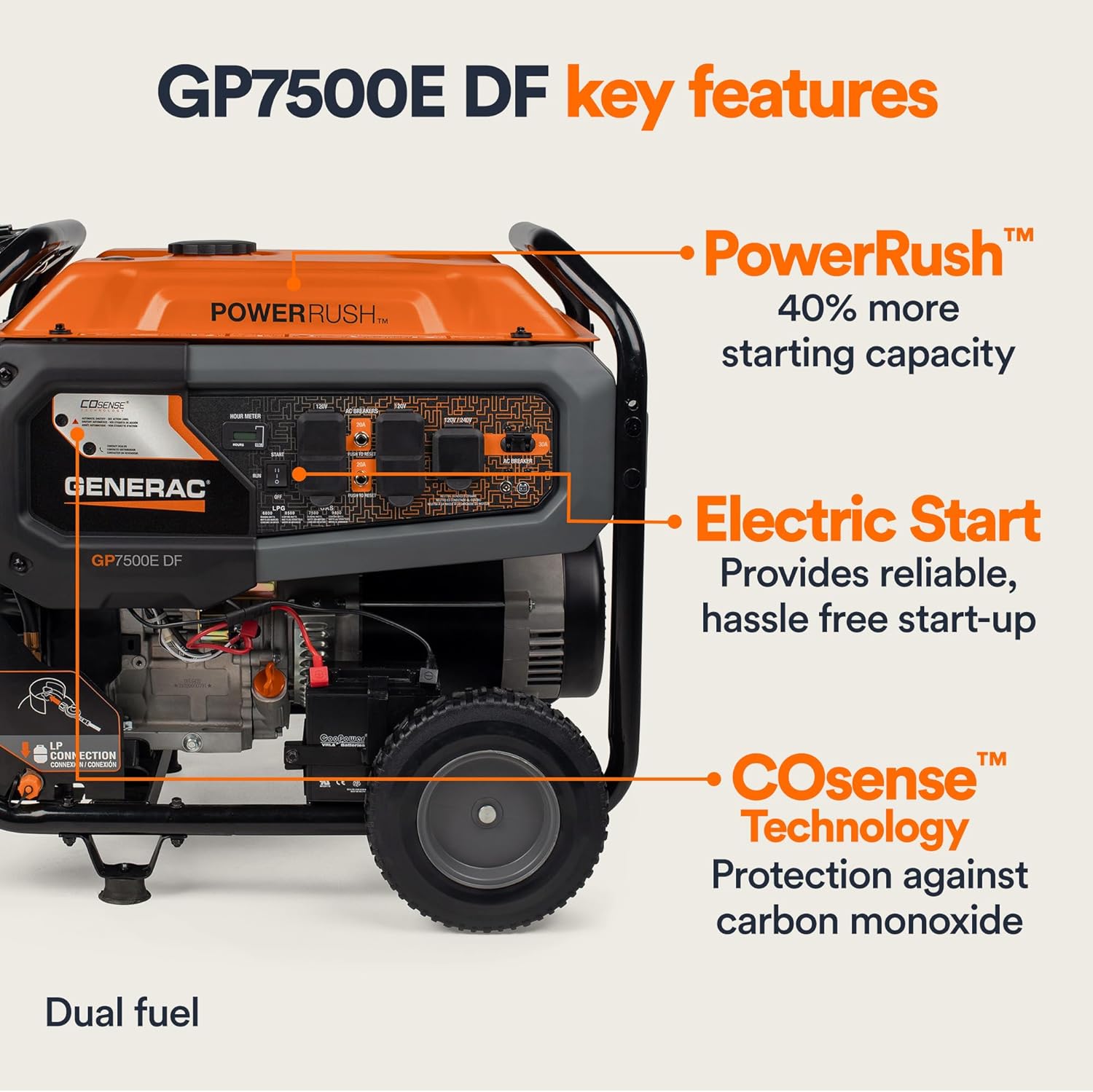 generac 8,125 starting watt portable gas generator – includes extension cord generac 8,125 starting watt portable gas generator – includes extension cord