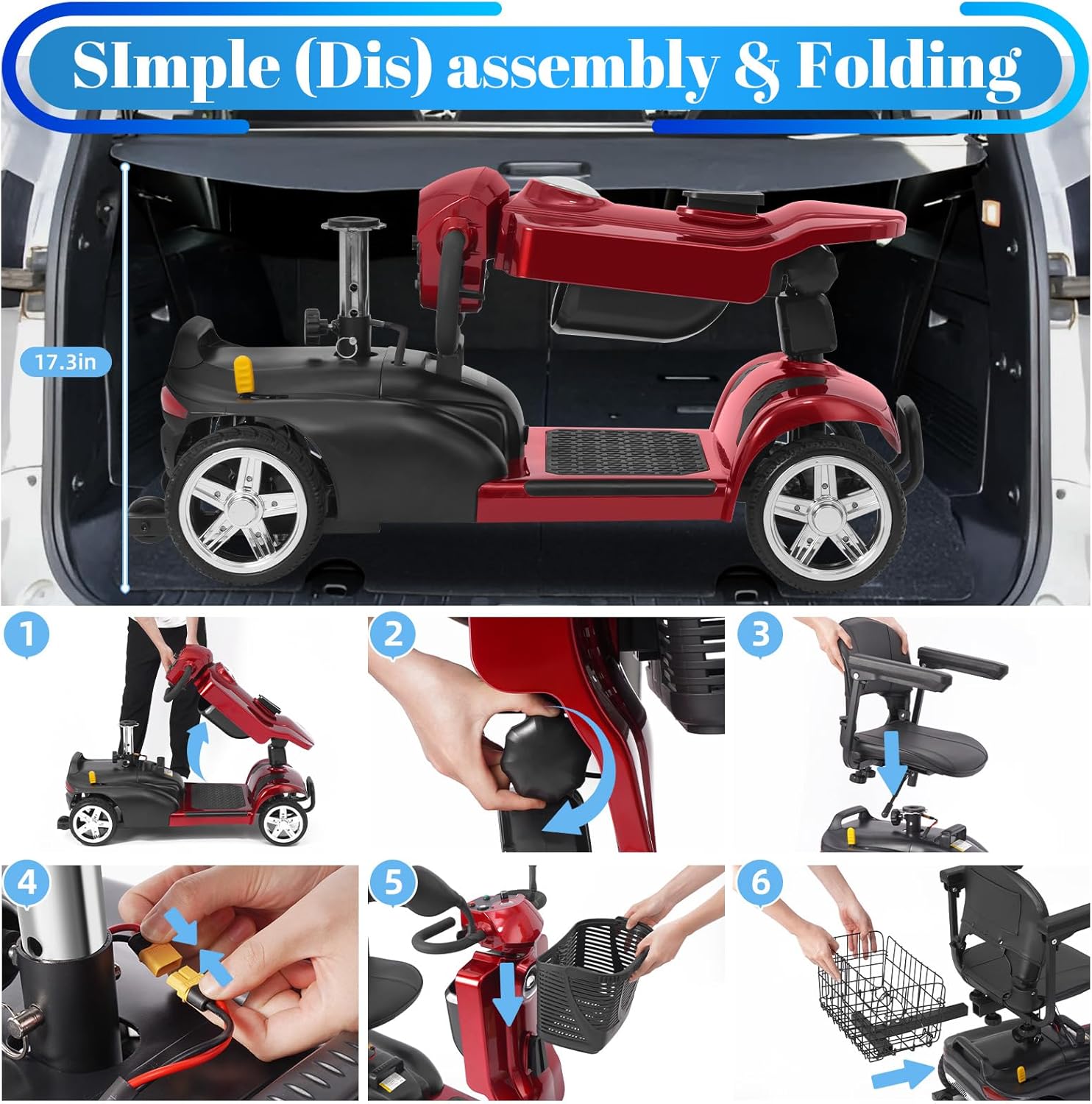 4 wheel mobility scooter for adults & seniors, 15–30 mile range, 350w, removable battery, compact 4 wheel mobility scooter for adults & seniors, 15–30 mile range, 350w, removable battery, compact