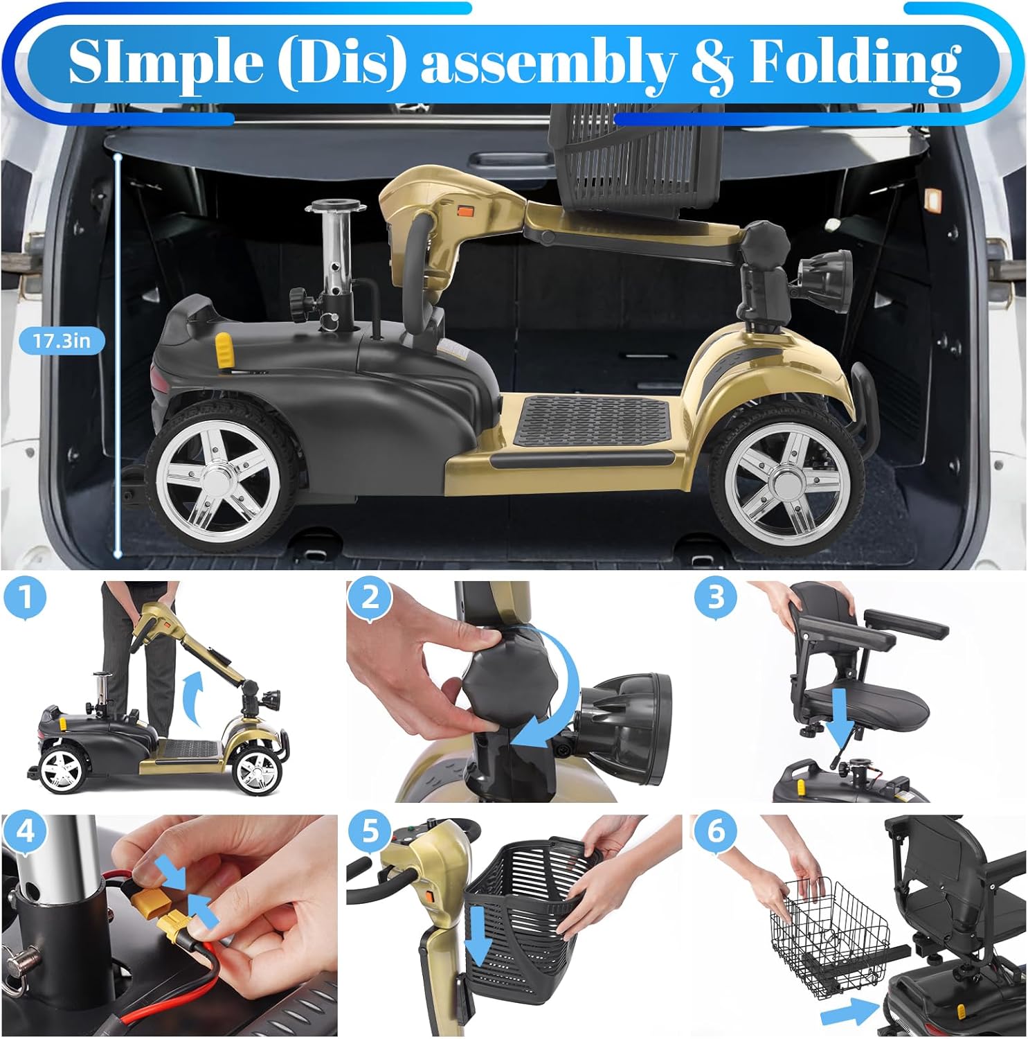 4 wheel mobility scooter for adults & seniors, 15–30 mile range, 350w, removable battery, compact 4 wheel mobility scooter for adults & seniors, 15–30 mile range, 350w, removable battery, compact