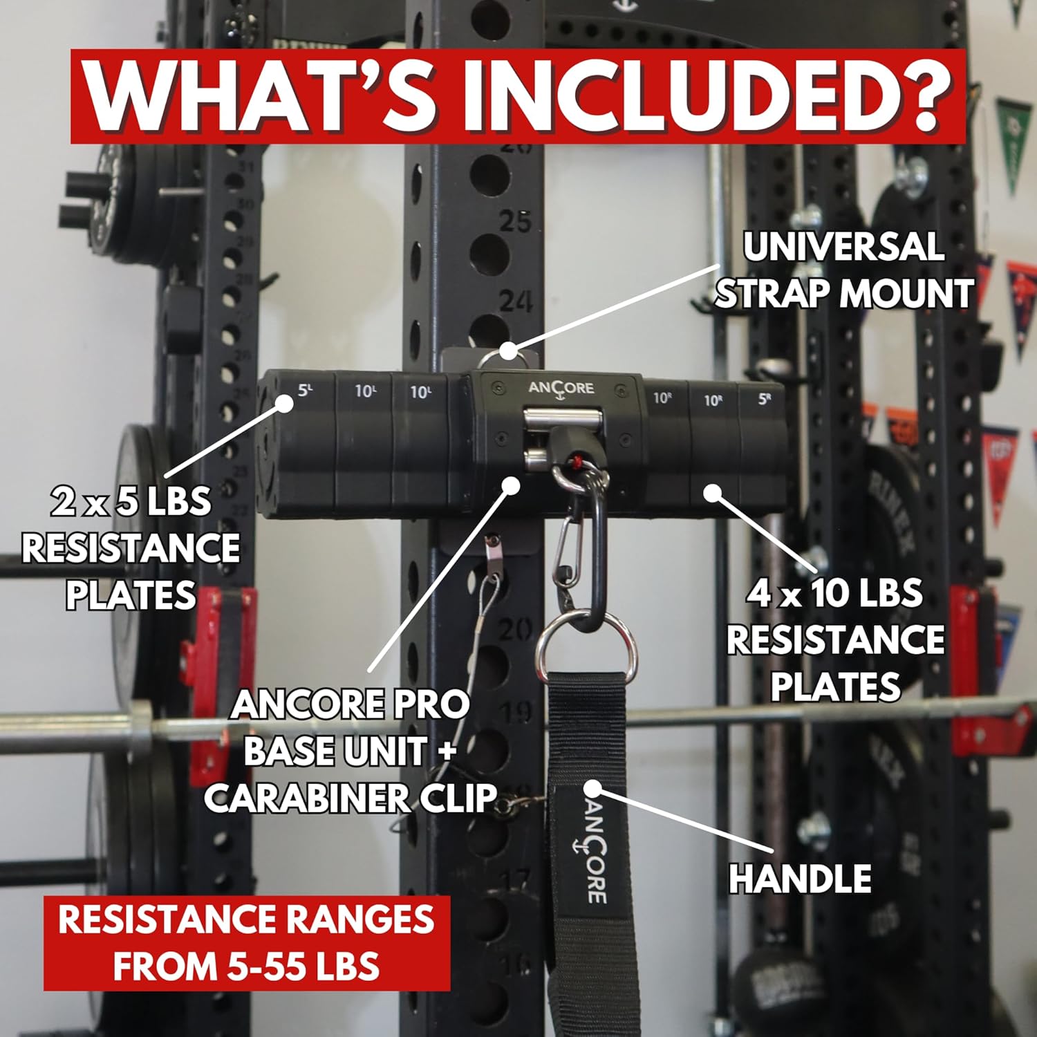 ancore pro home gym cable machine, portable full body workout, mount for squat rack or pole
