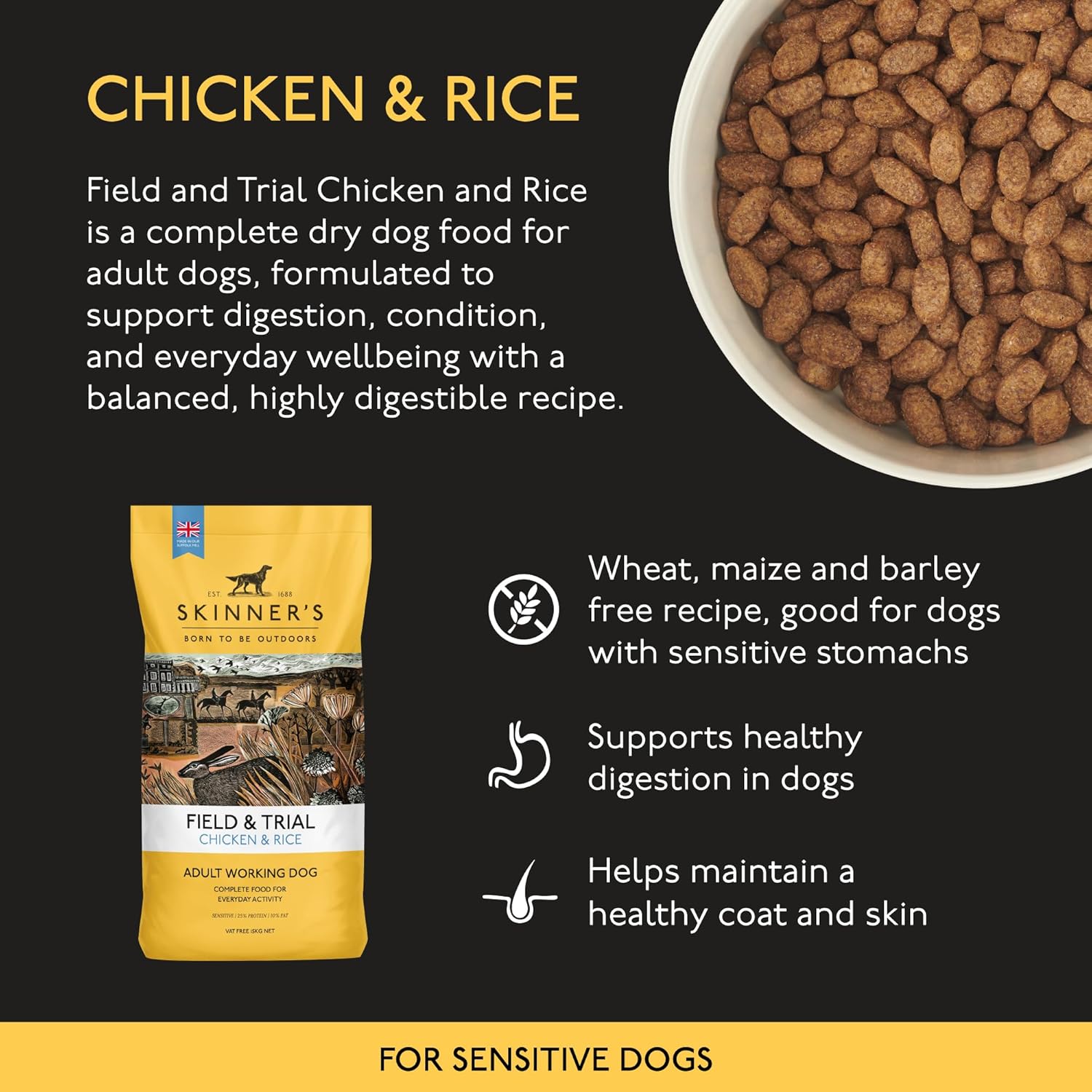skinner’s field & trial chicken & rice – complete dry adult dog food, sensitive, gentle digestion, 15kg skinner’s field & trial chicken & rice – complete dry adult dog food, sensitive, gentle digestion, 15kg
