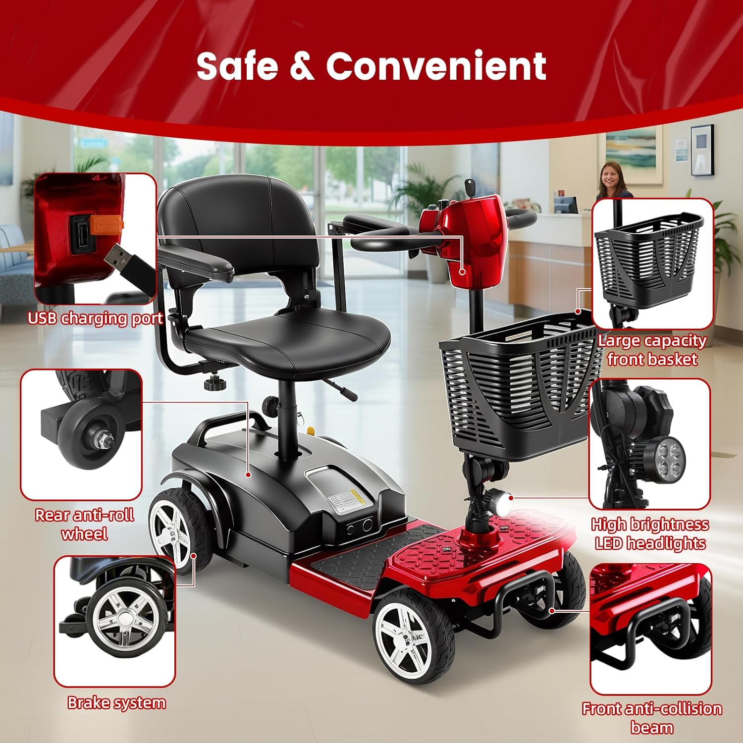 4 wheel mobility scooter for adults & seniors, 15–30 mile range, 350w, removable battery, compact 4 wheel mobility scooter for adults & seniors, 15–30 mile range, 350w, removable battery, compact