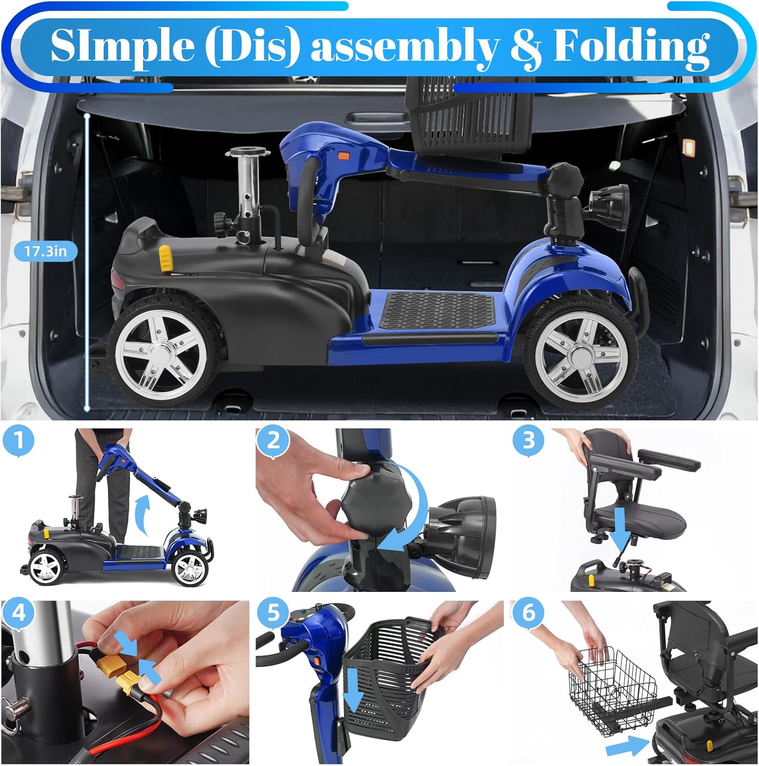 4 wheel mobility scooter for adults & seniors, 15–30 mile range, 350w, removable battery, compact 4 wheel mobility scooter for adults & seniors, 15–30 mile range, 350w, removable battery, compact