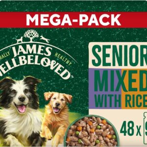 james wellbeloved senior dog food with turkey lamb and chicken in gravy pouch 48 x 90 g