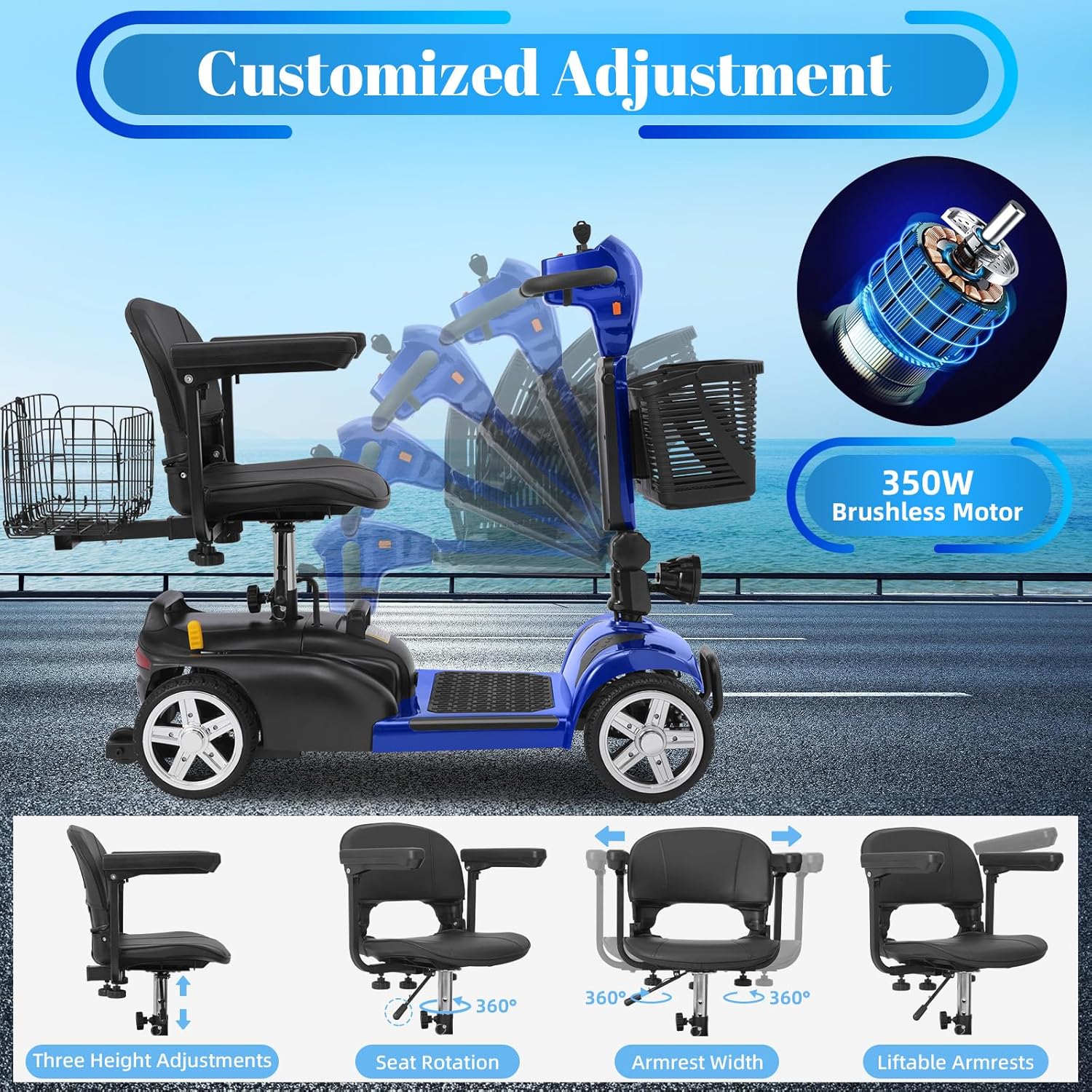 4 wheel mobility scooter for adults & seniors, 15–30 mile range, 350w, removable battery, compact 4 wheel mobility scooter for adults & seniors, 15–30 mile range, 350w, removable battery, compact