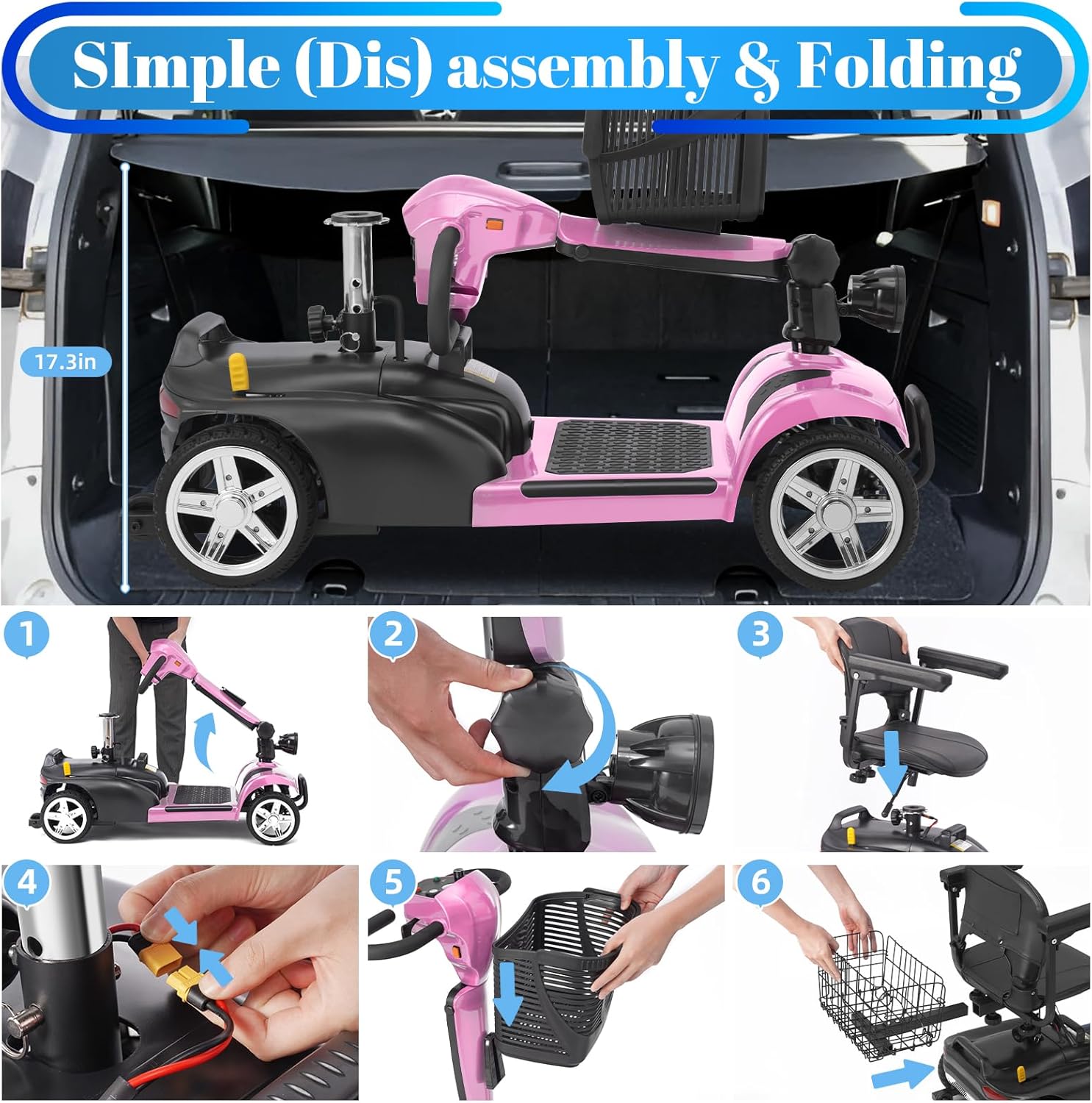 4 wheel mobility scooter for adults & seniors, 15–30 mile range, 350w, removable battery, compact 4 wheel mobility scooter for adults & seniors, 15–30 mile range, 350w, removable battery, compact