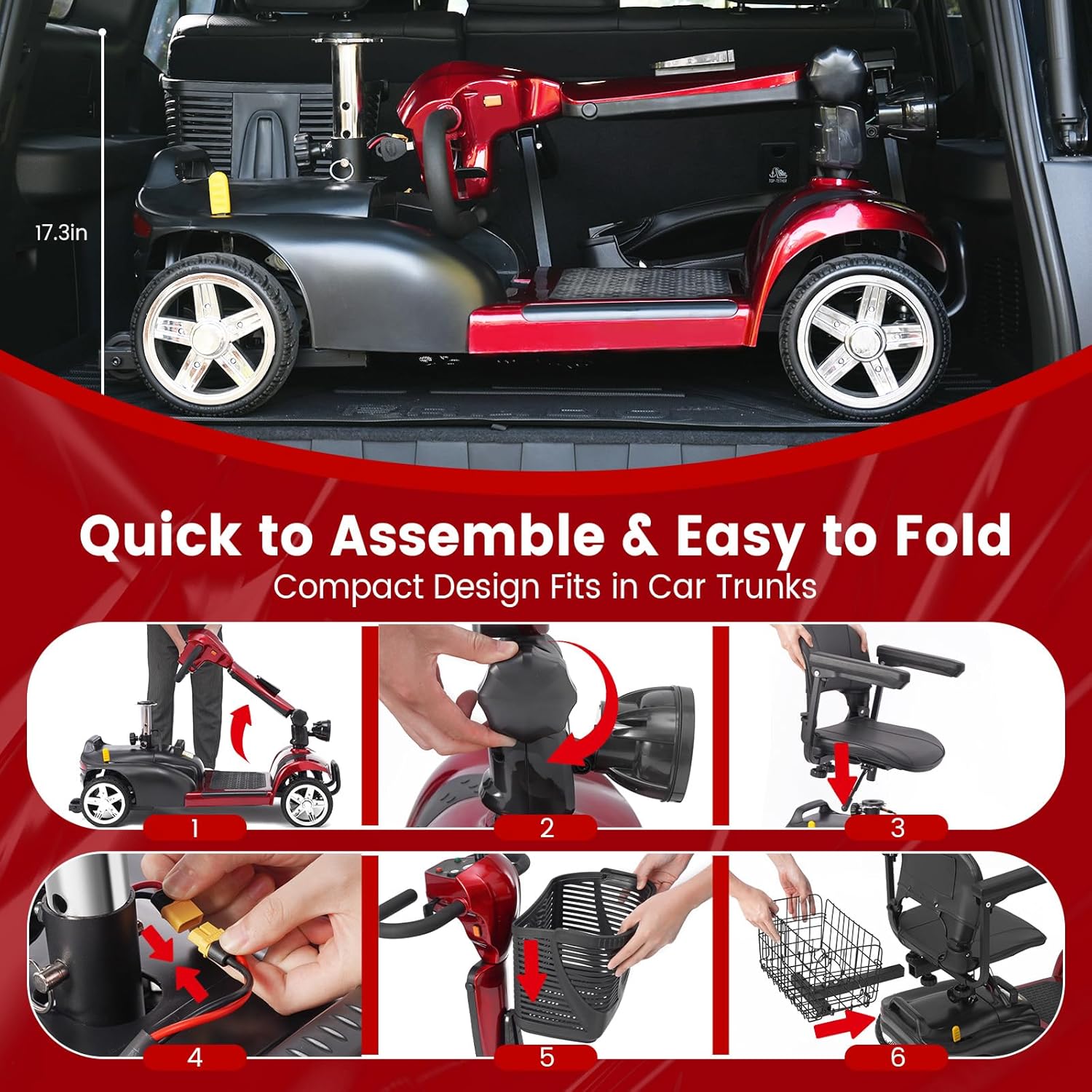 4 wheel mobility scooter for adults & seniors, 15–30 mile range, 350w, removable battery, compact 4 wheel mobility scooter for adults & seniors, 15–30 mile range, 350w, removable battery, compact