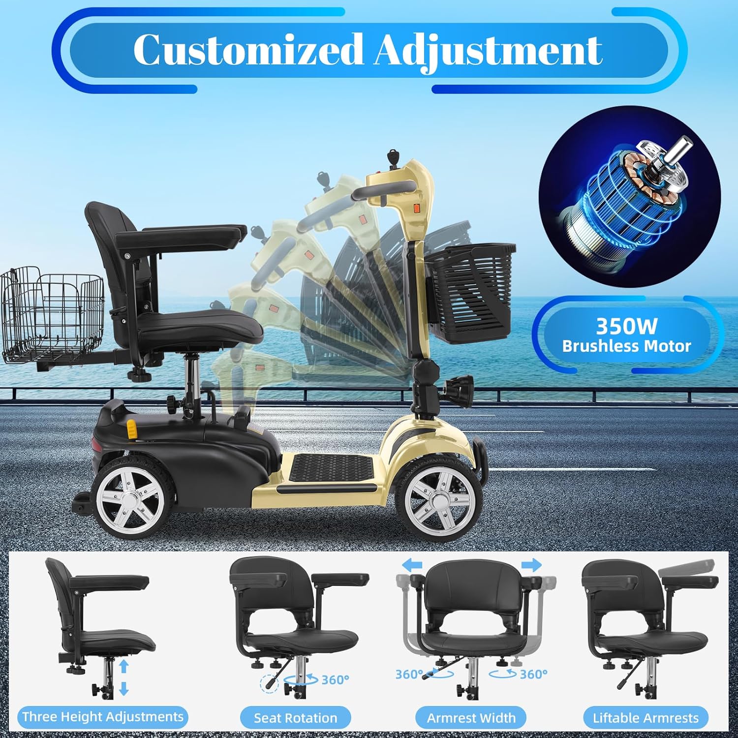 4 wheel mobility scooter for adults & seniors, 15–30 mile range, 350w, removable battery, compact 4 wheel mobility scooter for adults & seniors, 15–30 mile range, 350w, removable battery, compact
