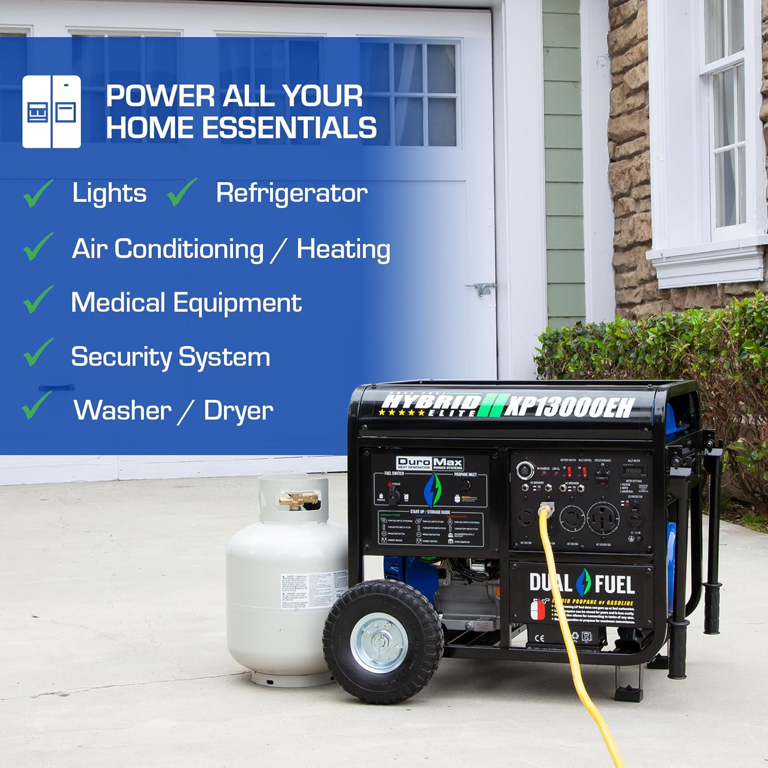 duromax xp13000eh 13,000 watt dual fuel portable generator – gas & propane, electric start duromax xp13000eh 13,000 watt dual fuel portable generator – gas & propane, electric start