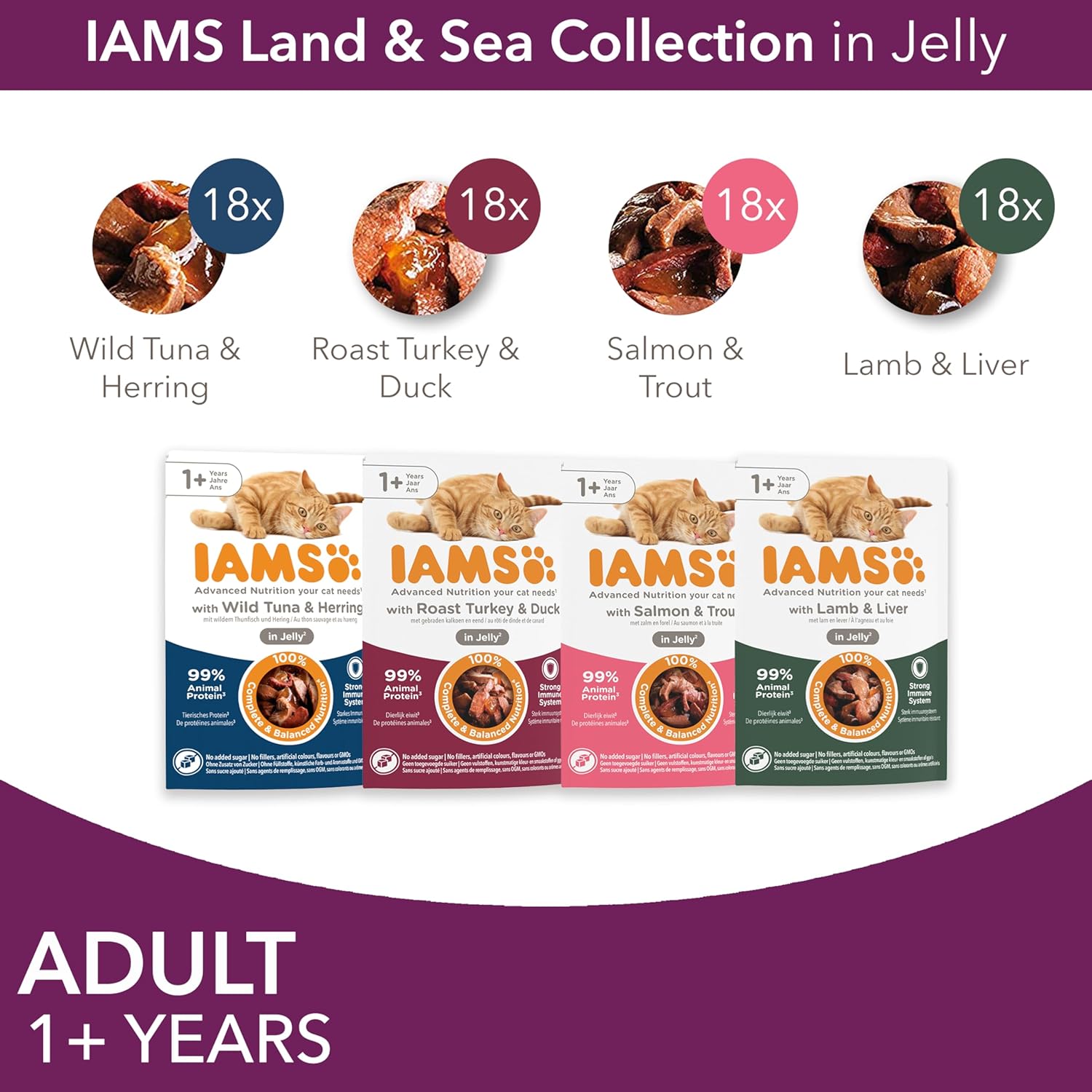 iams adult wet cat food land & sea in jelly 72 x 85g iams adult wet cat food land & sea in jelly 72 x 85g