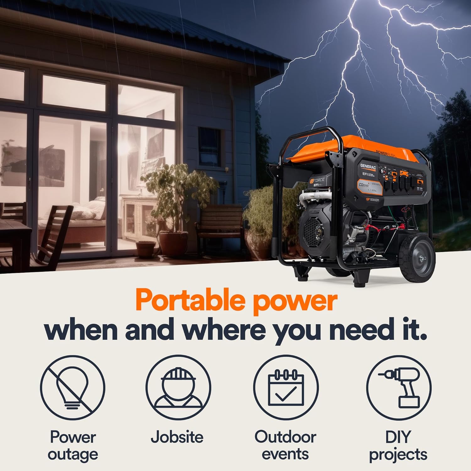 generac 8,125 starting watt portable gas generator – includes extension cord generac 8,125 starting watt portable gas generator – includes extension cord