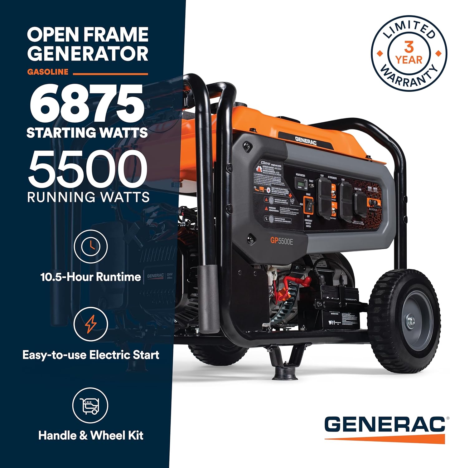 generac 8,125 starting watt portable gas generator – includes extension cord generac 8,125 starting watt portable gas generator – includes extension cord