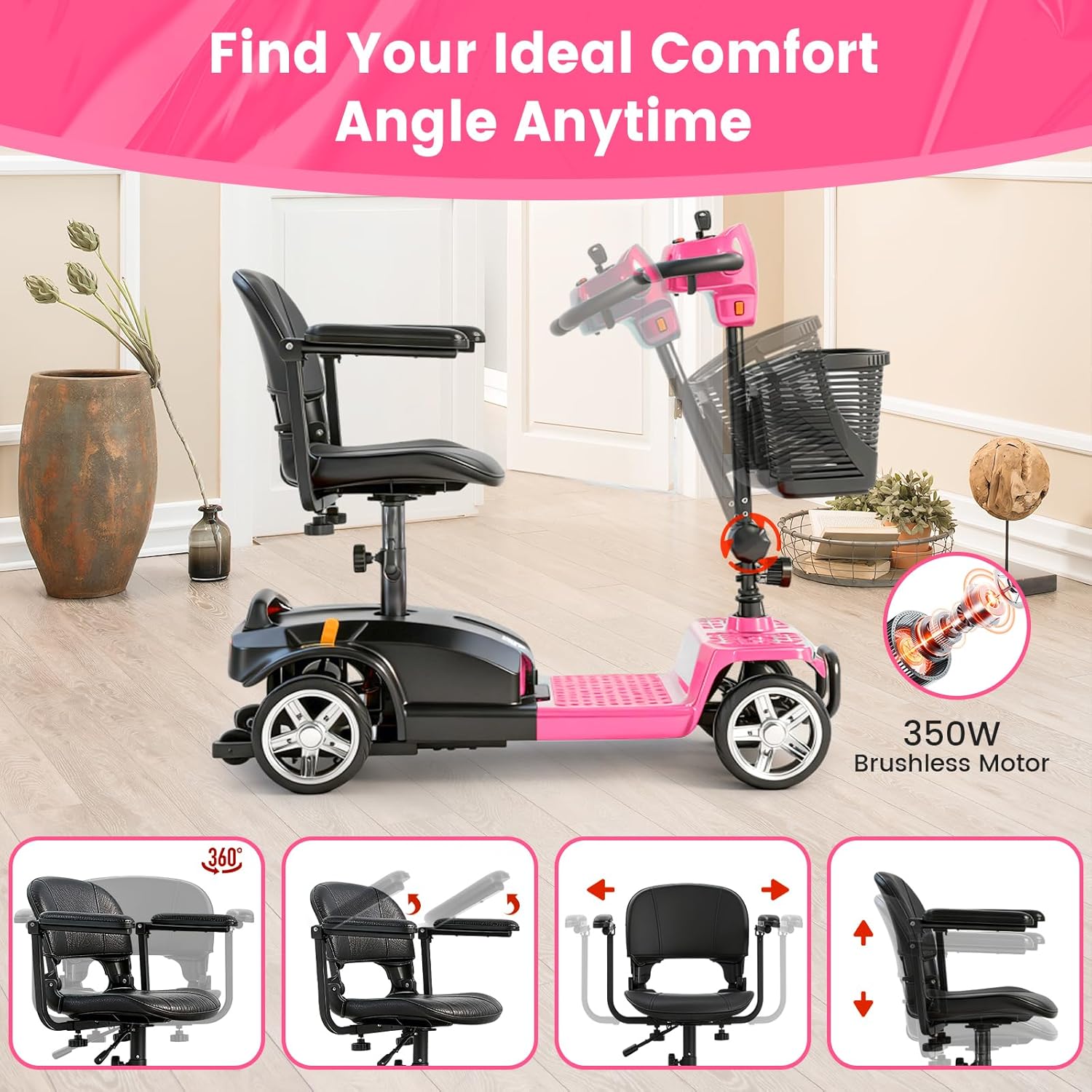 4 wheel mobility scooter for adults & seniors, 15–30 mile range, 350w, removable battery, compact 4 wheel mobility scooter for adults & seniors, 15–30 mile range, 350w, removable battery, compact