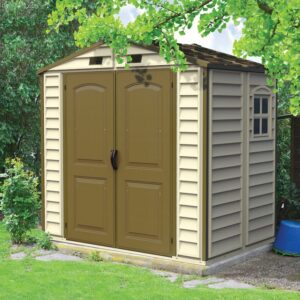 duramax 8ft x 6ft storeall vinyl shed with foundation kit and window