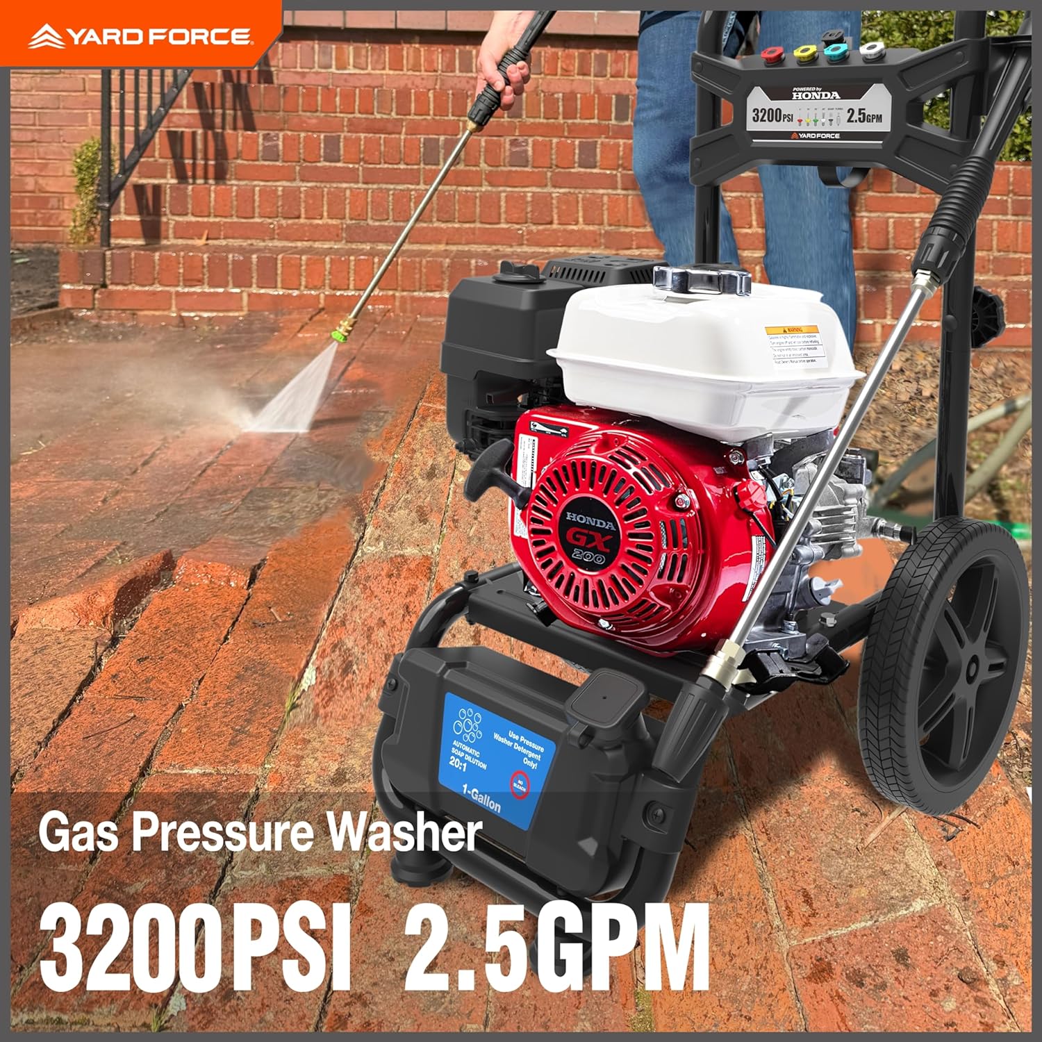 yard force yf3200 h pressure washer 3200 psi 2.5 gpm gas honda gx200 196cc engine new yard force yf3200 h pressure washer 3200 psi 2.5 gpm gas honda gx200 196cc engine new