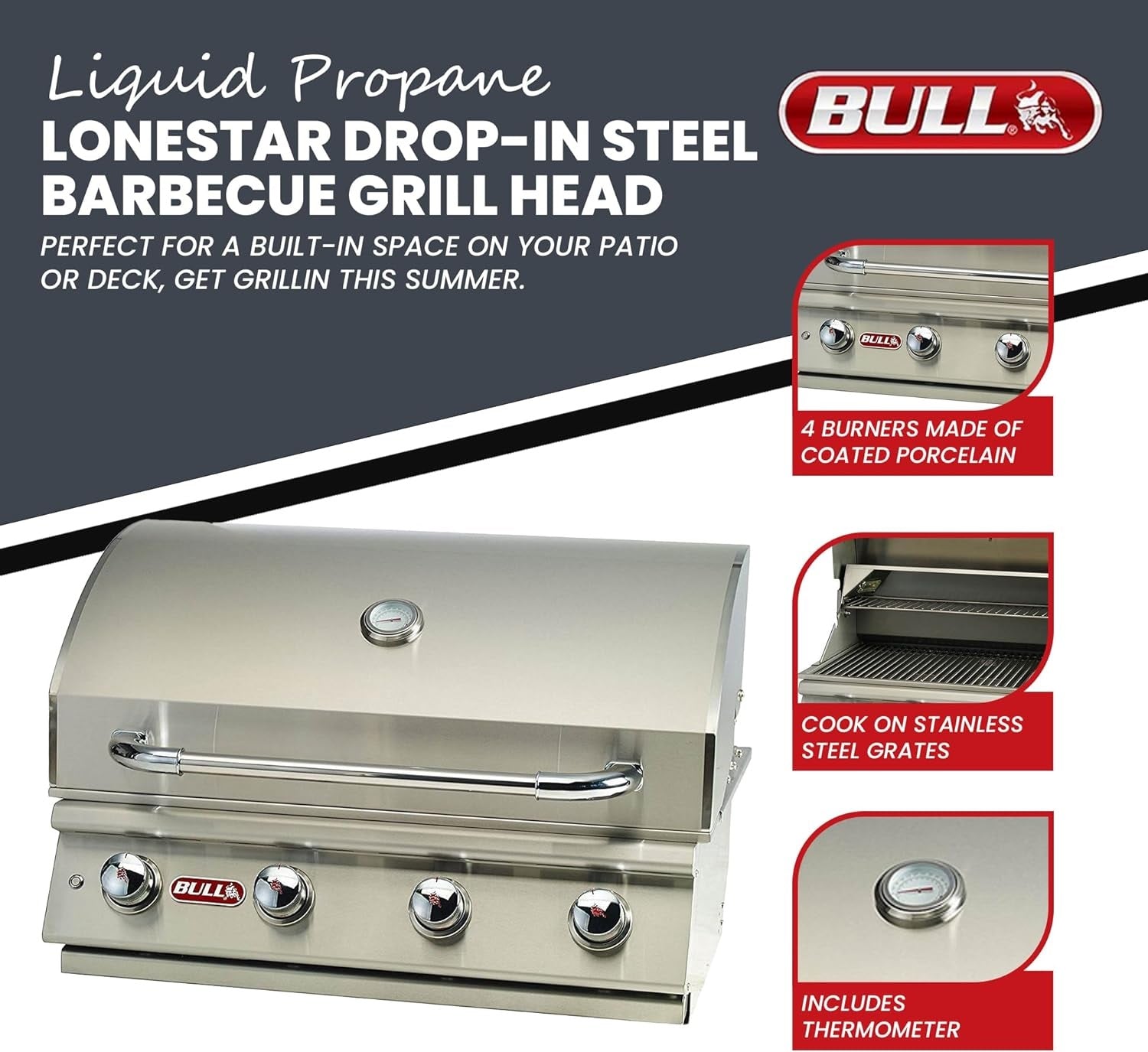 bull 30″ lonestar select stainless steel drop in grill