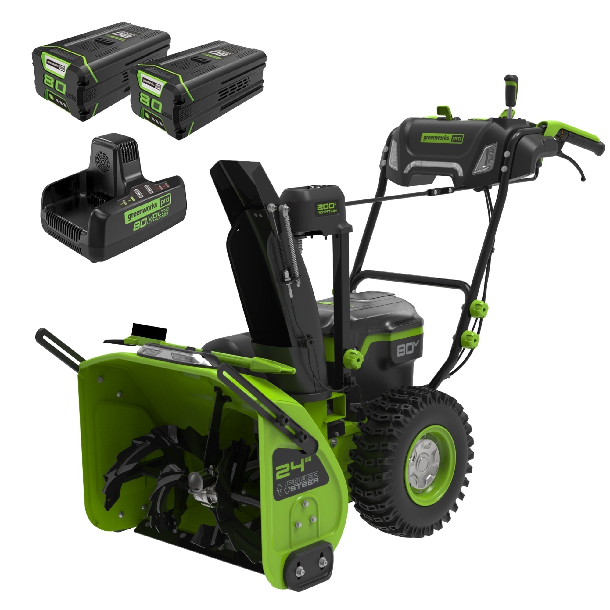 80v 24″ cordless battery two stage snow blower w/ two (2) 5.0 ah batteries & dual port rapid charger 80v 24″ cordless battery two stage snow blower w/ two (2) 5.0 ah batteries & dual port rapid charger