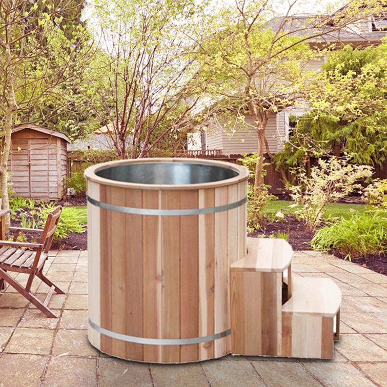anyi 110 volt 1 – person solid wood cylinder plug and play hot tub