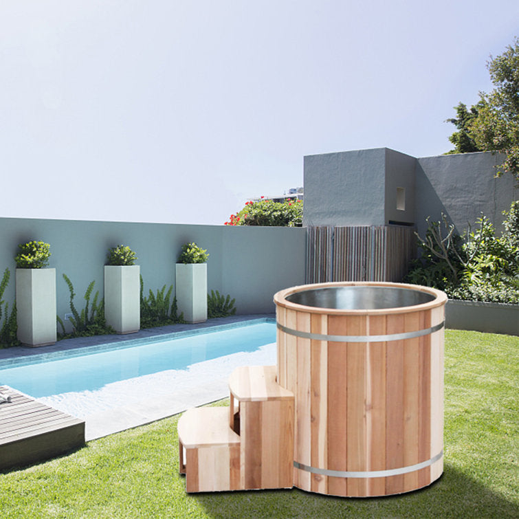 anyi 110 volt 1 – person solid wood cylinder plug and play hot tub
