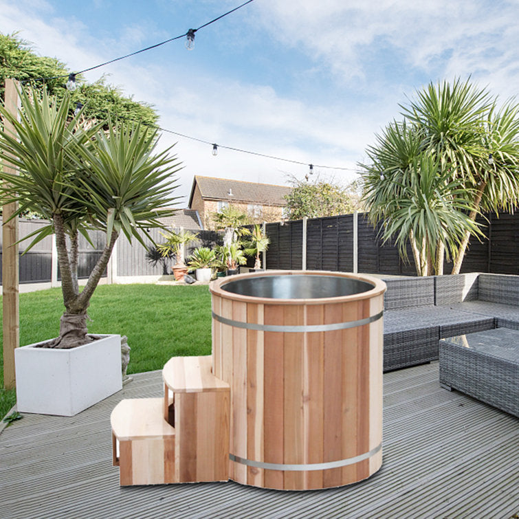 anyi 110 volt 1 – person solid wood cylinder plug and play hot tub