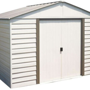 arrow 10×12 vinyl milford shed w/ foundation & shelving
