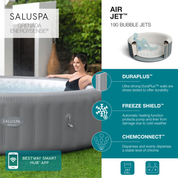 bestway 8 – person 190 – jet vinyl round inflatable hot tub in gray bestway 8 – person 190 – jet vinyl round inflatable hot tub in gray