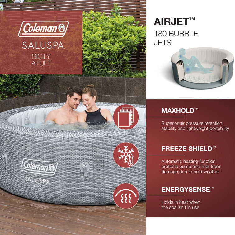 bestway coleman sicily airjet inflatable hot tub with energysense cover, grey bestway coleman sicily airjet inflatable hot tub with energysense cover, grey