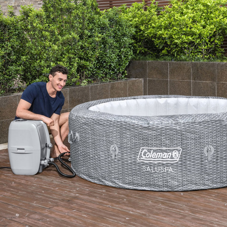bestway coleman sicily airjet inflatable hot tub with energysense cover, grey bestway coleman sicily airjet inflatable hot tub with energysense cover, grey