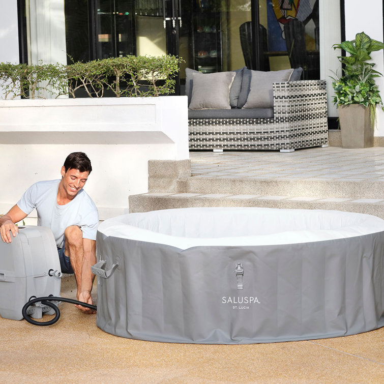 bestway saluspa st. lucia 3 person round inflatable outdoor hot tub spa, gray
