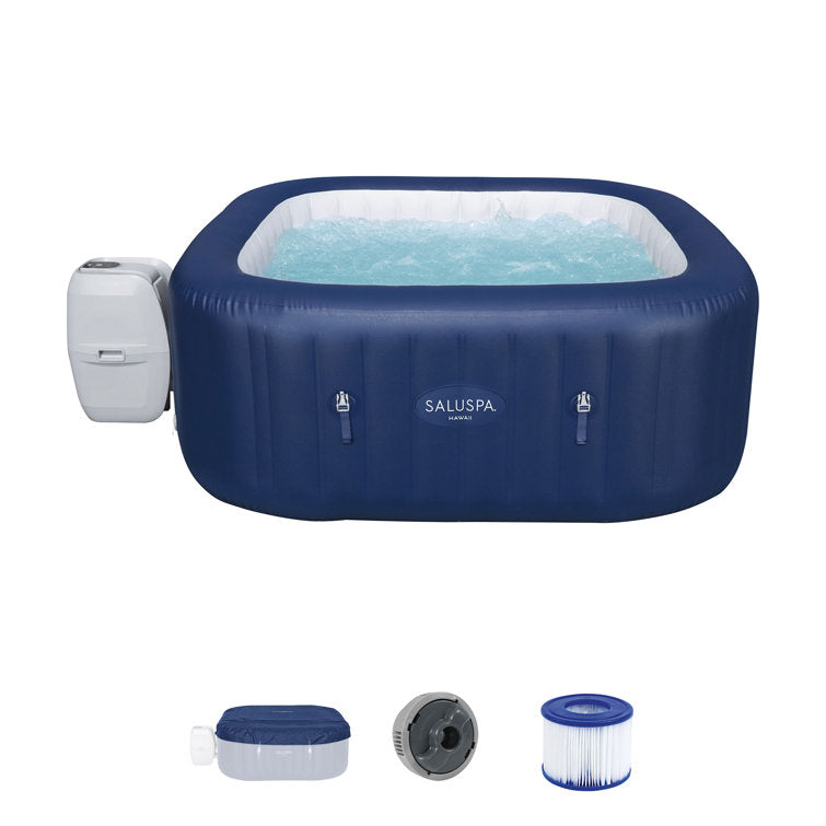 bestway saluspa hawaii airjet inflatable hot tub with energysense cover, blue bestway saluspa hawaii airjet inflatable hot tub with energysense cover, blue