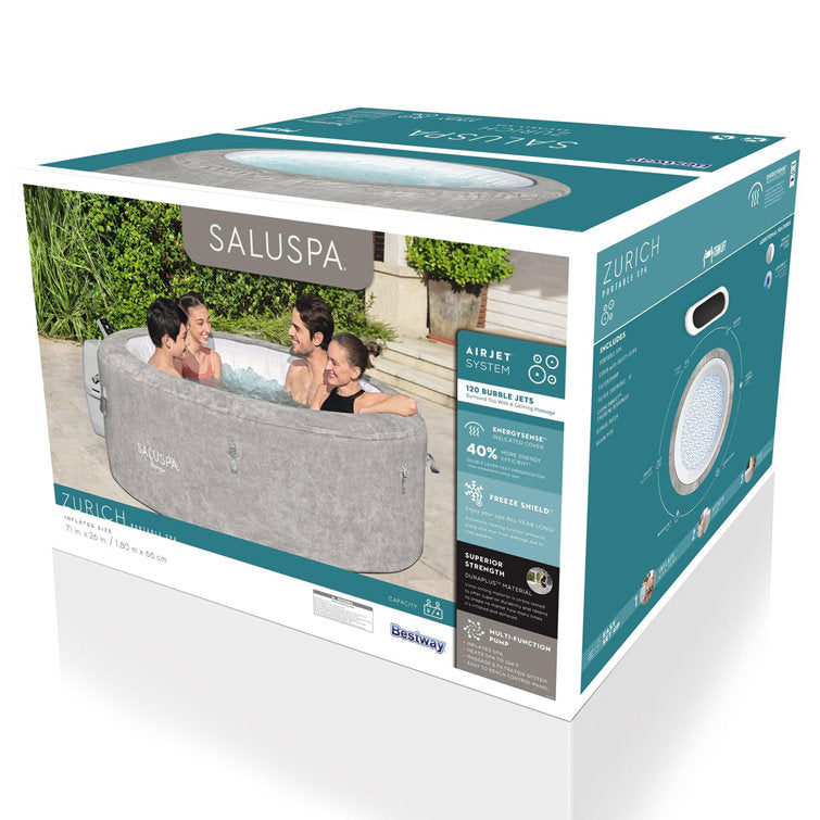 bestway zurich saluspa 2 4 person inflatable round hot tub with 120 airjets
