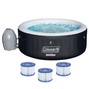 coleman saluspa 4 person inflatable hot tub spa with 3 filter cartridge refills
