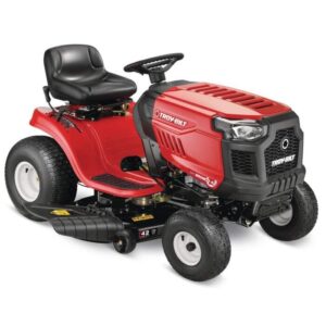 troy bilt bronco 42 in 19 hp briggs & stratton automatic drive gas riding lawn tractor with mow in reverse