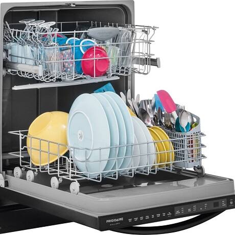 Open dishwasher with clean dishes Open dishwasher with clean dishes