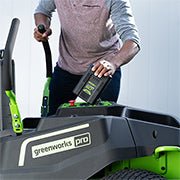 60V 42″ Cordless Battery CrossoverZ Zero Turn Riding Lawn Mower 3-Tool Combo Kit w/ (6) 8Ah Batteries, One(1) 2.5Ah Battery & Four (4) Chargers FAQ 1