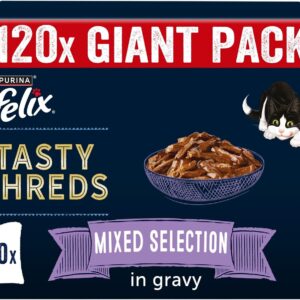 felix tasty shreds mixed selection in gravy wet cat food 120x80g