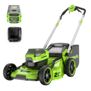 greenworks 60v 21″ self propelled lawn mower with (1) 8.0 ah battery & rapid charger 2546402