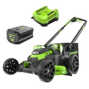 greenworks 80v 25″ brushless cordless self propelled lawn mower,3 in 1 dual blade lawnmover, w/4.0ah battery and rapid charger included