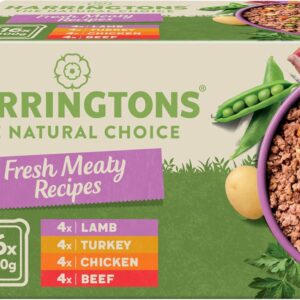 harringtons complete wet tray grain free hypoallergenic adult dog food meaty bumper pack 16x400g chicken, lamb, beef & turkey made with all natural ingredients
