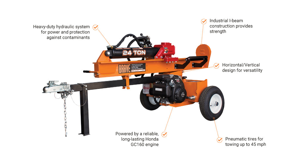 Brave 24 Ton Horizontal / Vertical Log Splitter (VH1724GC) IMG 1 FEATURES BRAVE VH1724GC SPLITTER 24TON