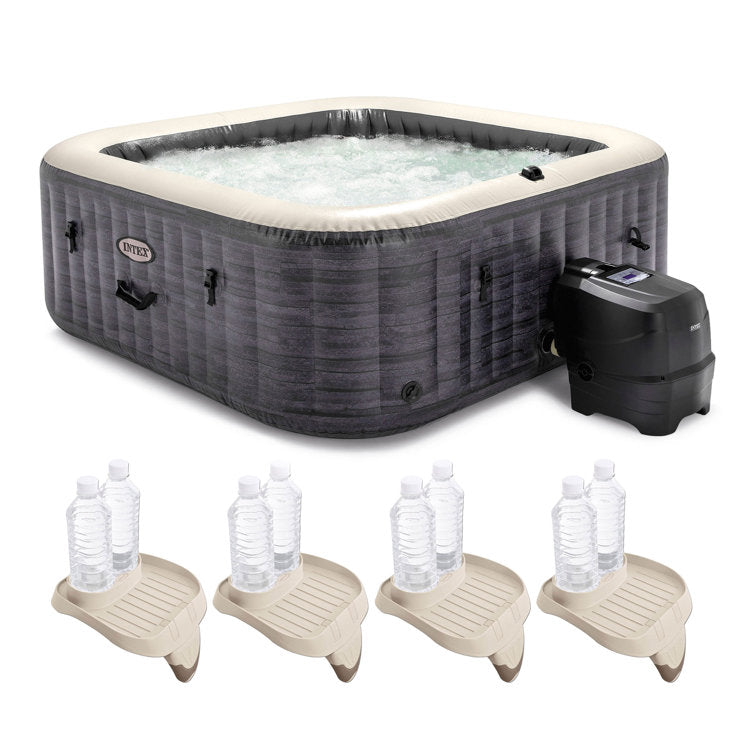 intex purespa plus graystone inflatable hot tub, 94 x 28″, w/ cup holder 4 pack