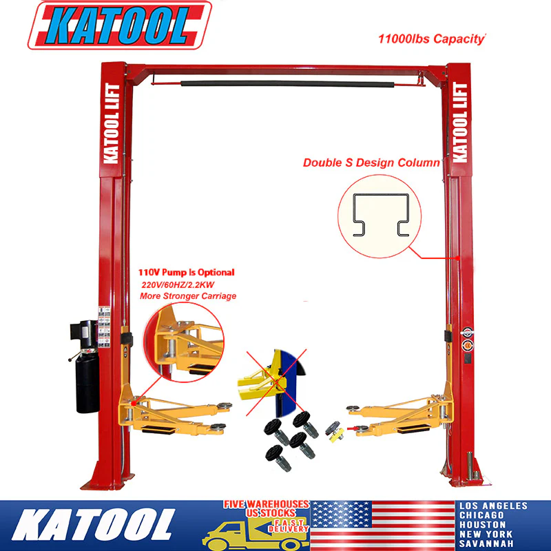 m110 two post clear floor vehicle lift 11,000 lbs by katool