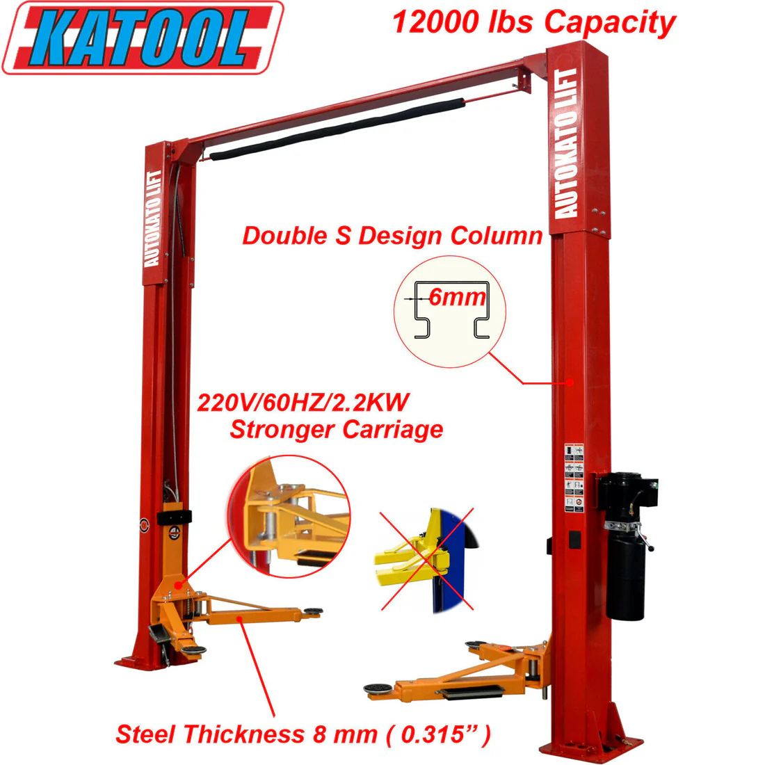 m120 12,000lbs two post clear floor vehicle lift by katool