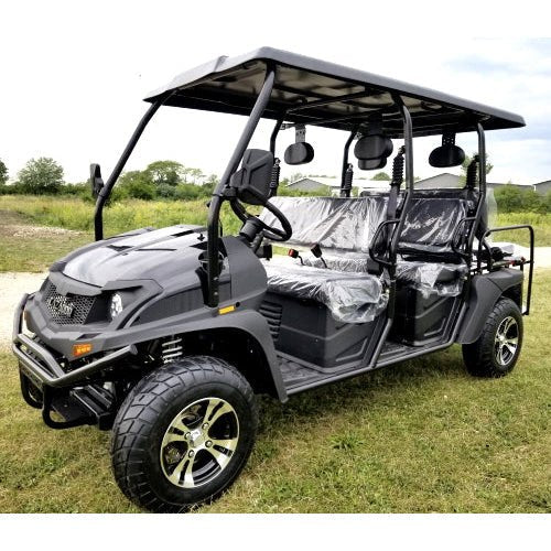 6 seater gas golf cart gvx limo efi utility vehicle six passenger utv 2wd/4wd – cazador limo 400cc – black