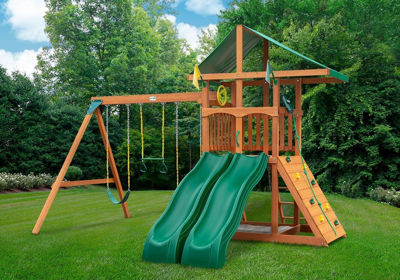 outing w/ dual slides swing set outing w/ dual slides swing set