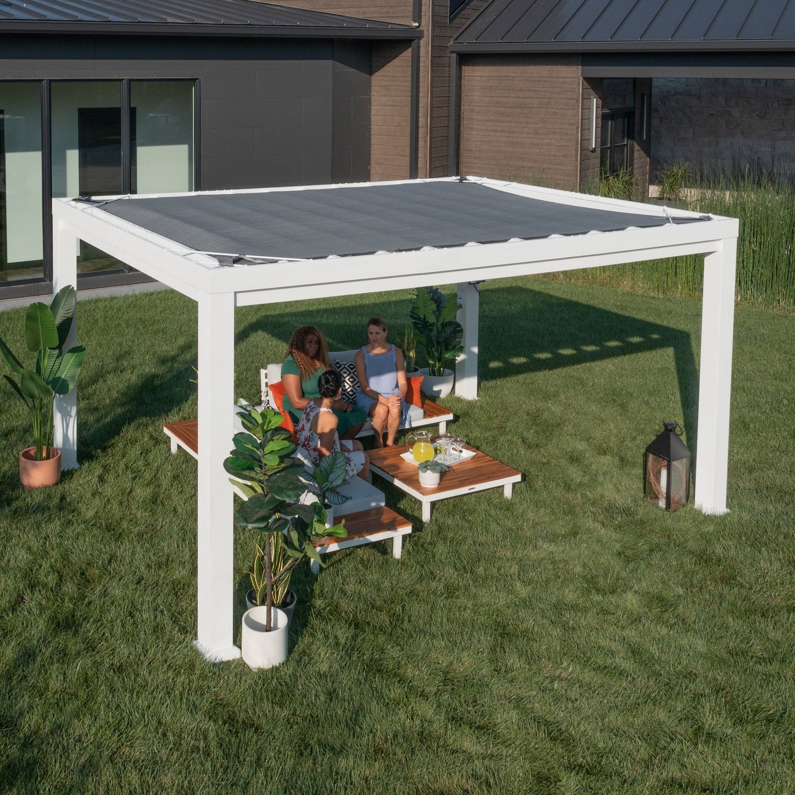 14×12 windham modern steel pergola with sail shade soft canopy 14×12 windham modern steel pergola with sail shade soft canopy