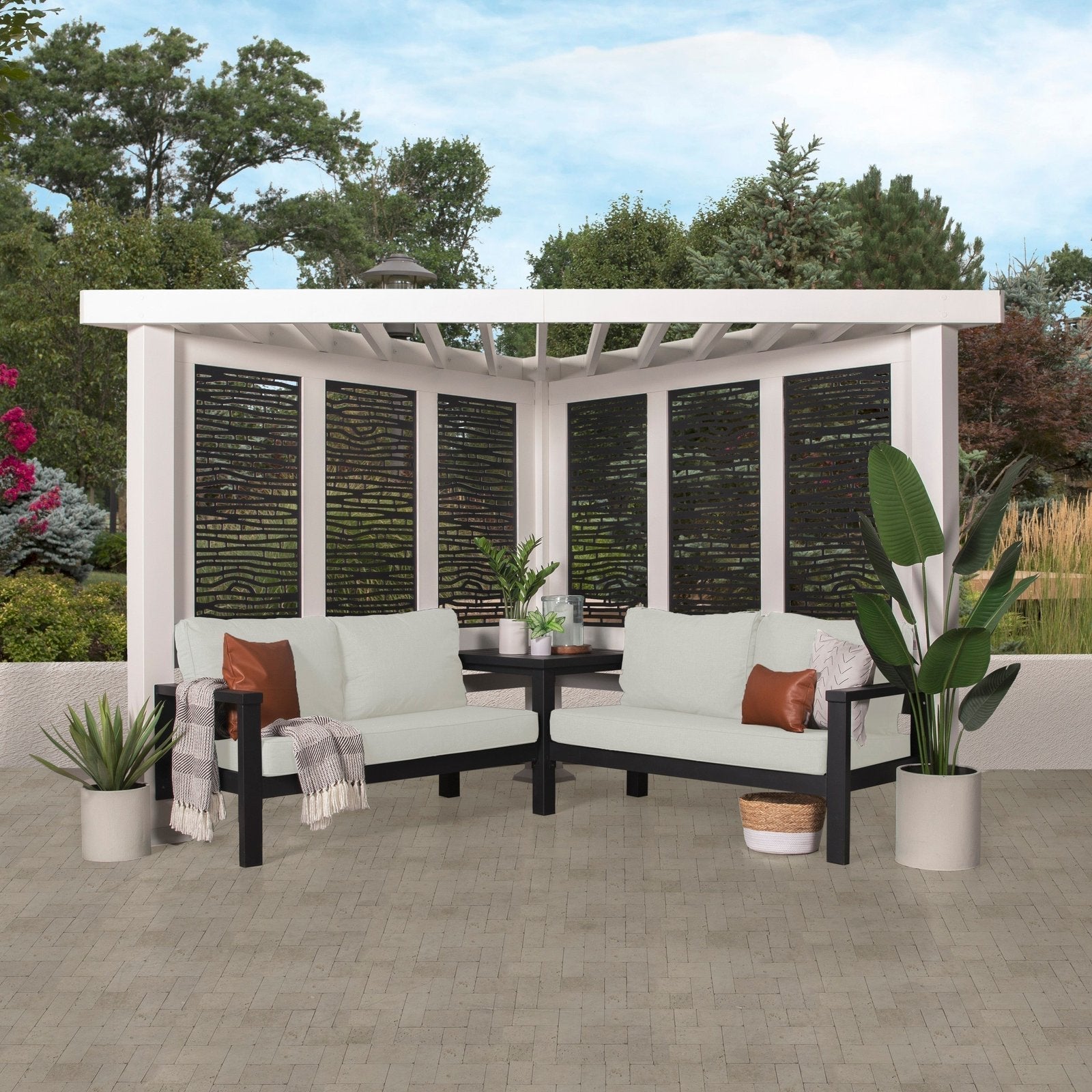 ridgedale modern steel cabana pergola with conversational seating ridgedale modern steel cabana pergola with conversational seating