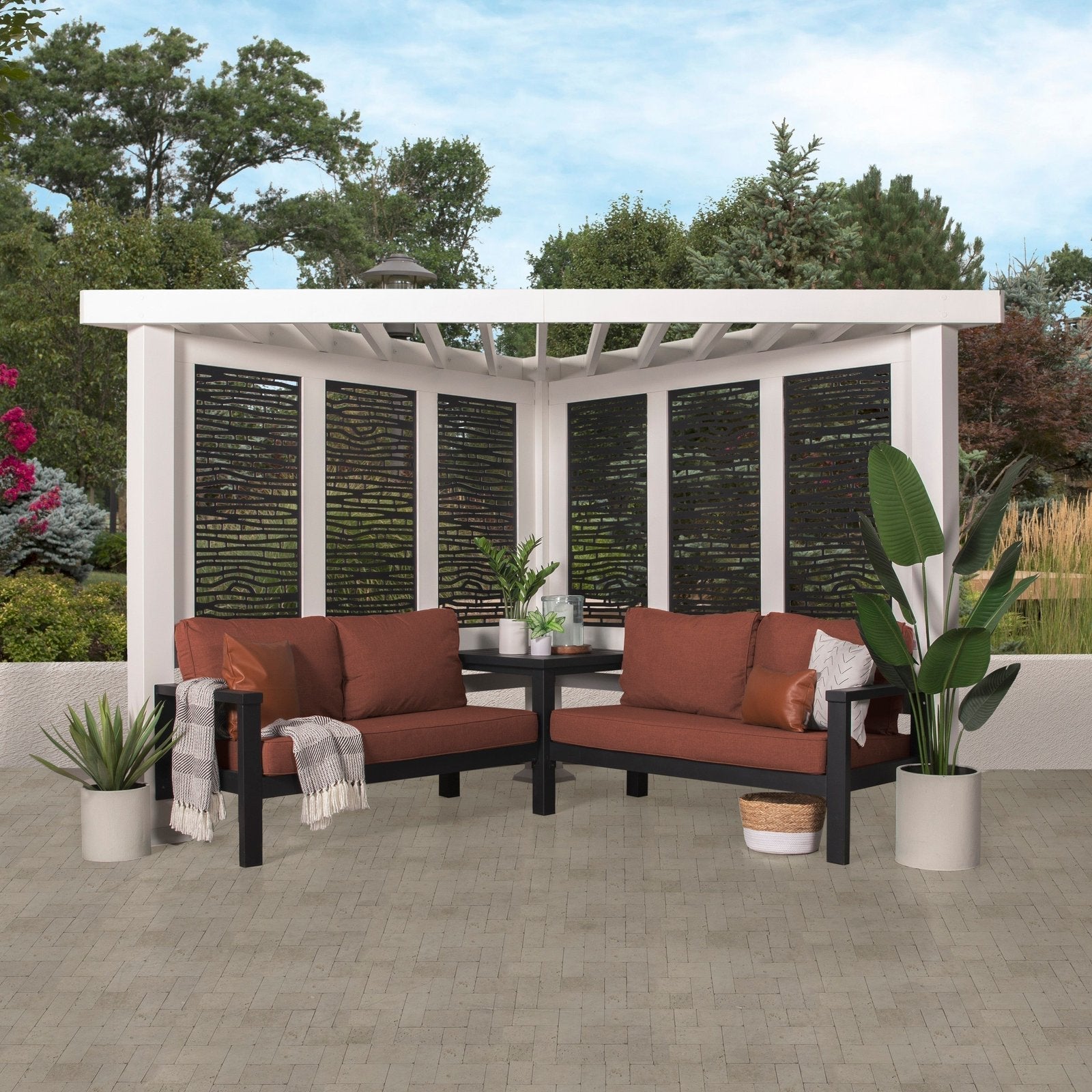 ridgedale modern steel cabana pergola with conversational seating ridgedale modern steel cabana pergola with conversational seating