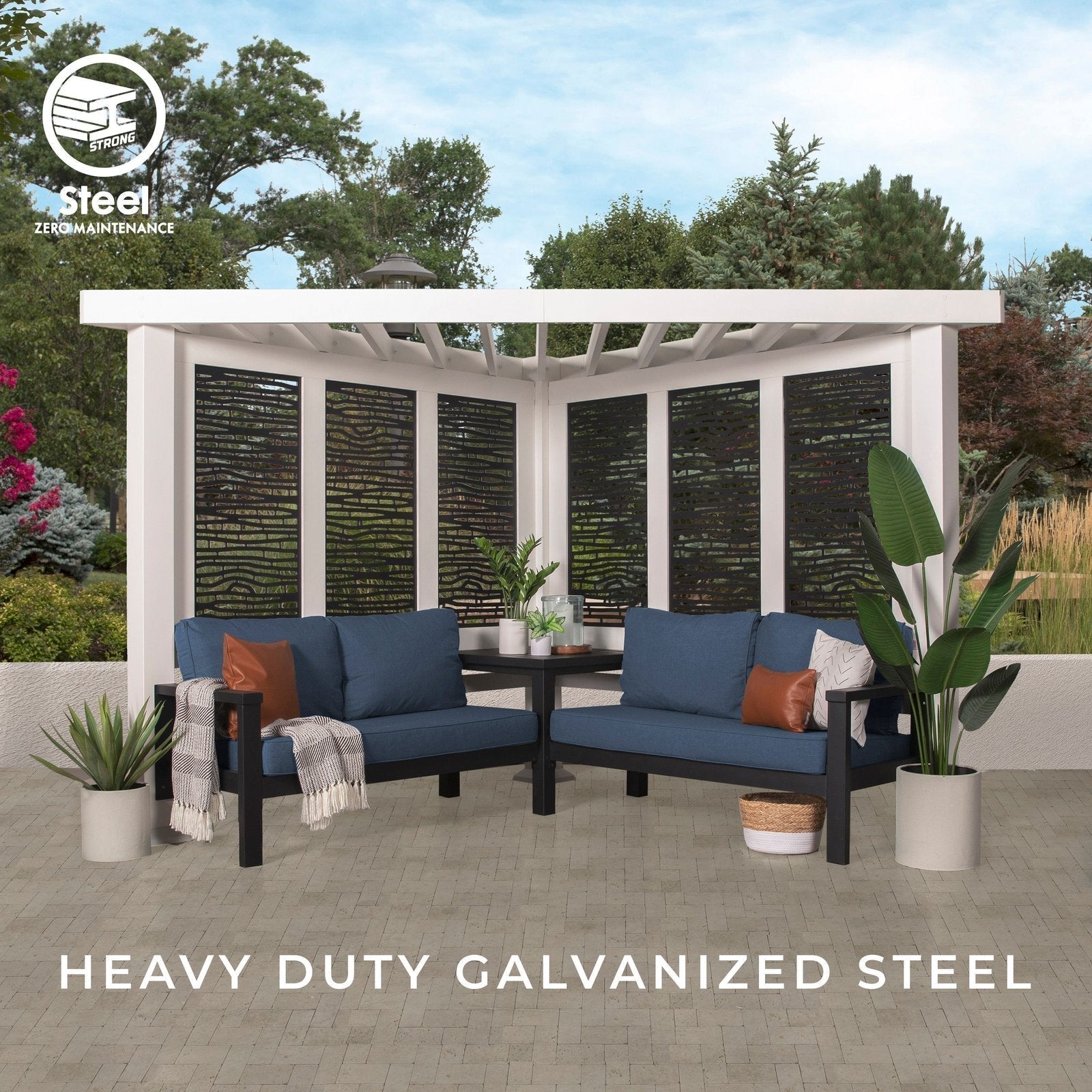 ridgedale modern steel cabana pergola with conversational seating ridgedale modern steel cabana pergola with conversational seating